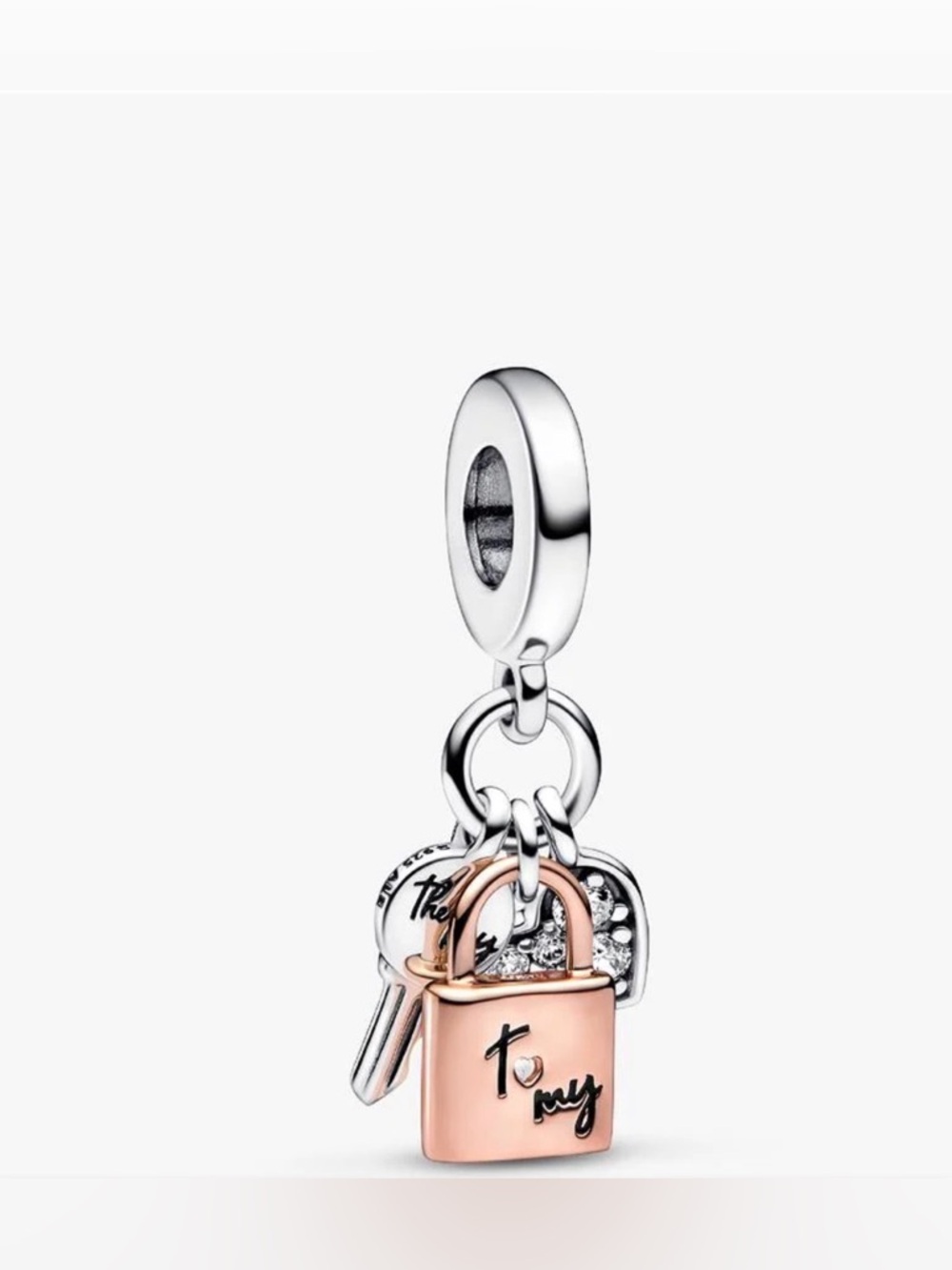 New Pandora Heart Key & Lock Dangle Charm Two-Tone Silver Rose Gold For Bracelet